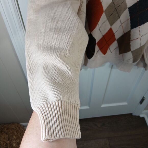 Vintage Woods & Gray Argyle Sweater Men's L Beige Orange Brown Size L Preppy - Picture 6 of 14